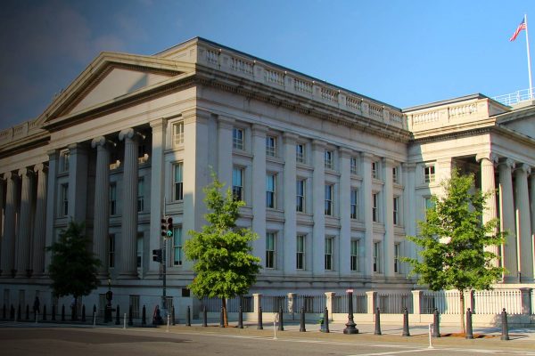 the outside exterior of the U.S. Treasury Department building