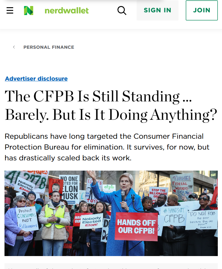 Nerdwallet: The CFPB Is Still Standing … Barely. But Is It Doing Anything?